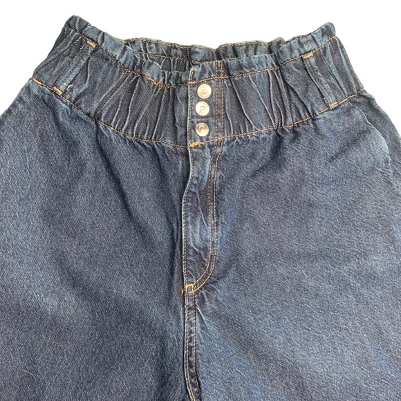 Zara high waisted paper-bag waist, baggy jeans size 6 medium denim blue cuffed - Picture 5 of 7